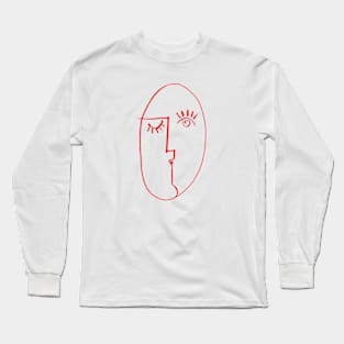 Minimal Winking Portrait Long Sleeve T-Shirt